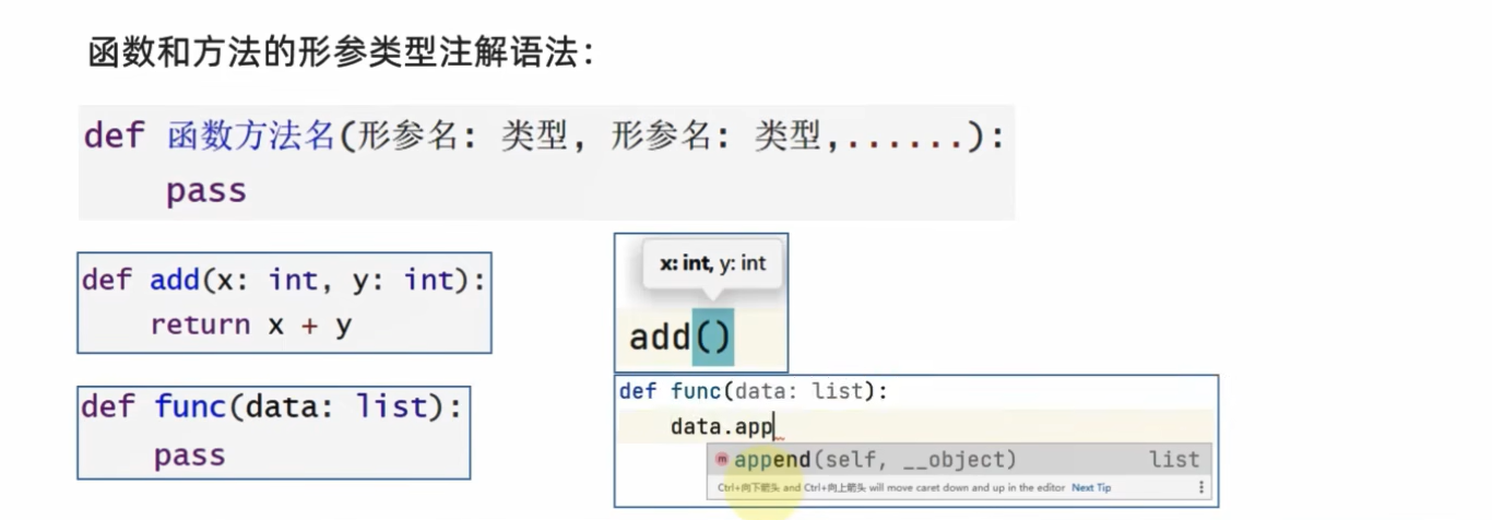 Type hitns for function